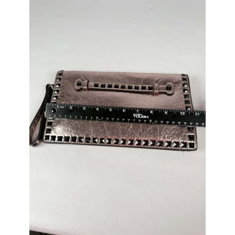 INZI Metallic Bronze Rockstud Wristlet Clutch‎ Bag with Black Pyramid Studs